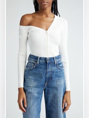 BRAND NEW STAUD CRAFTSMAN ONE SHOULDER RIB CARDIGAN, XL, WHITE
